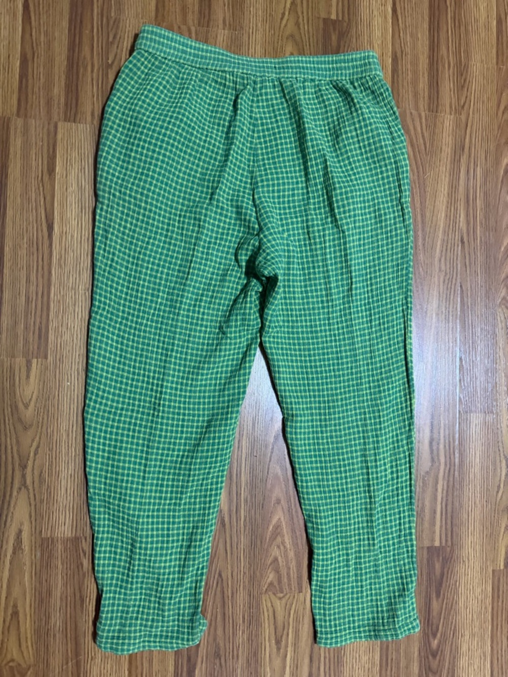 Gundrun Sjoden Lagenlook Organic Cotton Green Gingham Plaid Pants Medium. - Picture 3 of 6